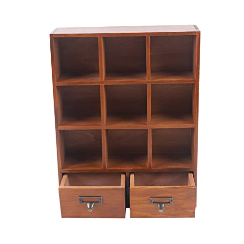 Froulaland Holzregal Setzkasten Bücherregal Standregal Würfelregal 9 Fächer 2 Schubladen Sortierbox Figuren Mineralien Belastbarkeit Kippschutz Bücher Büro Wohnzimmer Standregal Regal
