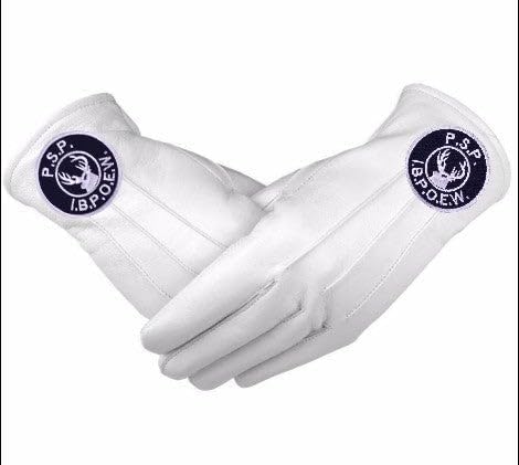 Bricks Masons Past State President Elks of the World Gloves - White Leather