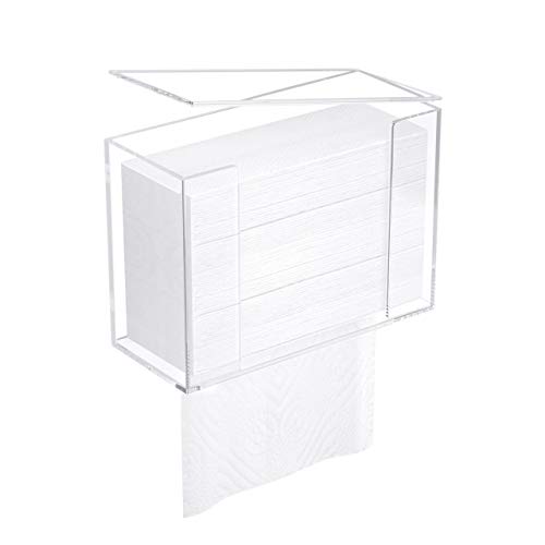 FEMELI Clear Acrylic Paper Towel Dispenser, Wall Mount Or Counter Top Holder for C-Fold Multifold Z-Fold Trifold Paper Towel Hand Napkin with Lid