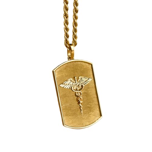 WORLD WIDE GEMS WW_OPC_00500 - Colgante de plata de ley 925 de lujo, 30 x 19 mm, sin cadena, placa de identificación médica, joyería con símbolo médico, cuerda, profesional sanitario, chapado en oro