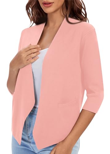 Image of Urban CoCo Women's 3 /4 Sleeve Cropped Open Front Cardigan Knit Lightweight V Neck Knit Bolero Shrugs with Pockets