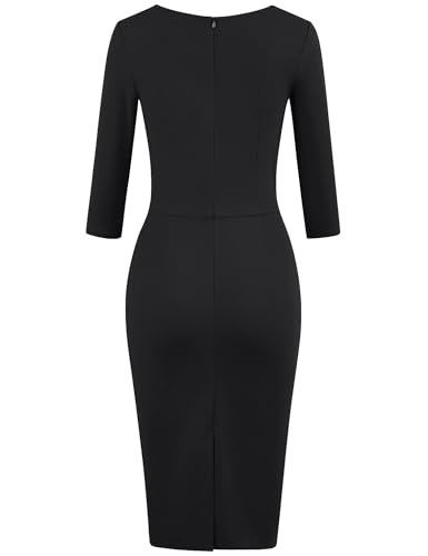 MUXXN Women's Vintage950s Scoop Neck Midi 3/4 Sleeve Pencil Bodycon Business Wear to Work Casual Dress4