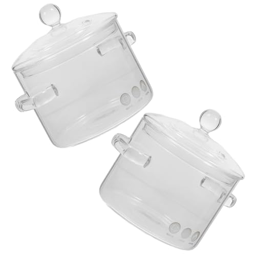 LIGIGWASH 2 piezas Olla de Vidrio para Cocina con Tapa Cacerola de Vidrio Resistente para Estofado y Sopa Asas Dobles Capacidad Apta para Cocina Doméstica y Eléctrica