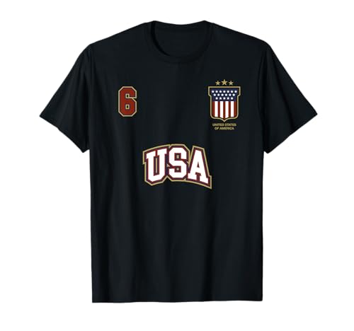 Équipe Football États Unis Sports Nombre 6 Drapeau Américain T-Shirt