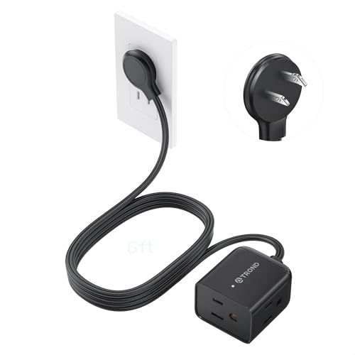 Image of TROND 2 Prong to 3 Prong Extension Cord 6ft, Polarized Flat Plug, 3 AC | Low Profile for Behind Furniture, 13A /1625W for Non-ground Socket in Indoor Old House Home Office Kitchen Tight Space, Black