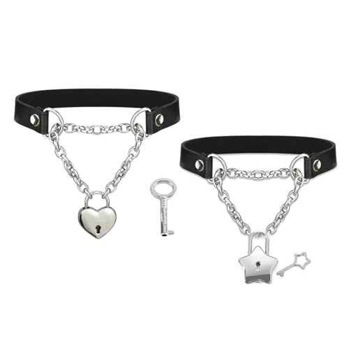 Collar de de PU negro gótico que no irrita la piel con candado cómodo 5