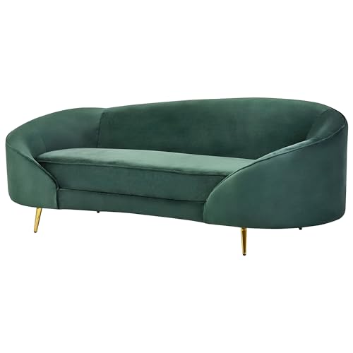 Beliani 3er Sofa Samt grün gebogen oval mit goldenen Metallbeinen Retro Glamourös Savar – Bild 5