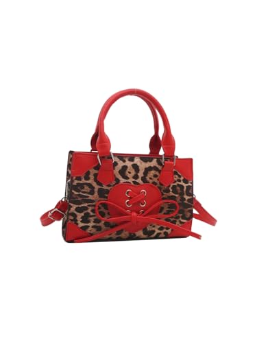 Image of QWINEE Women's Leopard Print Top Handle Satchel Clutch Purse Bowknot Cheetah Square Handbag Crossbody Bag