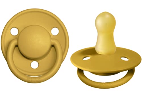 BIBS Pacifiers – De Lux | BPA-Free Natural Rubber Baby Pacifier | Made in Denmark | Mustard 2-Pack (0-6 Months)
