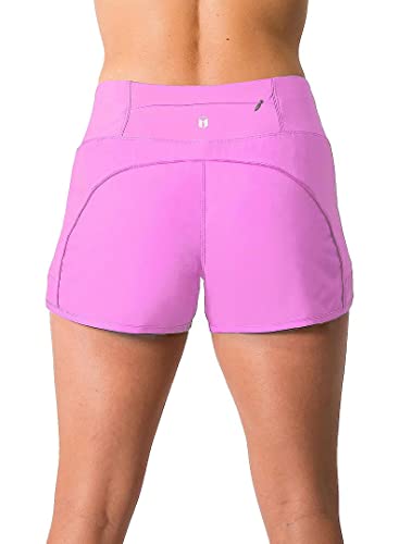Tough Mode Womens 3" Lightweight Running WOD Volleyball Shorts Workout Mesh Liner Zip Pocket, Pink, M