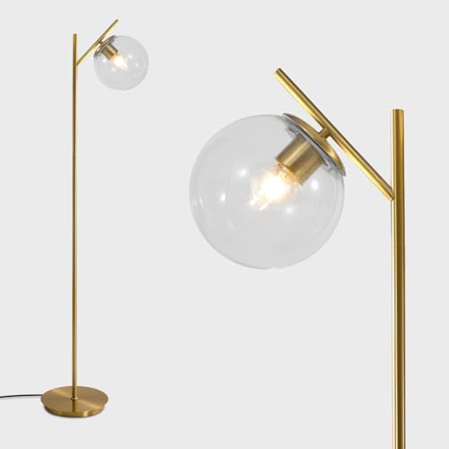 Image of Mid Century Brass Floor Lamps Vintage Clear Standing Lamp for Living Room Modern Tall Freestanding Lamps Retro Farmhouses Globe Floor Lamp for Bedroom Office