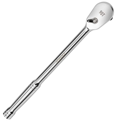 DISEN Extra Long Handle 1/2" Drive Ratchet Socket Wrench,90-Tooth Ratchet Wrench with 14" Handle and Dust Proof Teardrop Enclosed Head, Reversible, CR-V Steel Made, CR-MO Head, Gifts for Men
