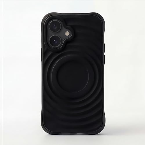 Image of amazon basics Shockproof Case for iPhone 16 | Ripple Pattern | Camera Protection | Protective Cover with Enhanced Grip & Wireless Charging Support - Black