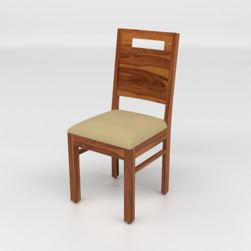 Image of Solid Sheesham Wood Dining Chair Set of 4 | Premium Wooden Dining Chairs with Cushioned Seat | Modern Horizontal Slatted Backrest | Heavy Duty Dining Table Chairs