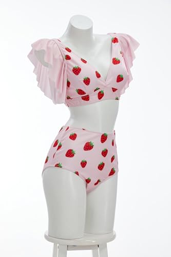 haikyuu Women Strawberry Swimsuit Cute Two Piece Swimsuit Vintage Retro Bathing Suit Ruffle Swimwear2