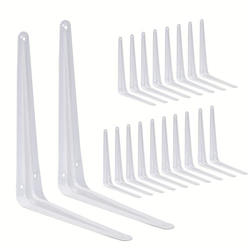 20 Pack Shelf Brackets 12 Inch White Metal Brackets for Shelves L Shape Shelving Brackets (White 12 x 10)