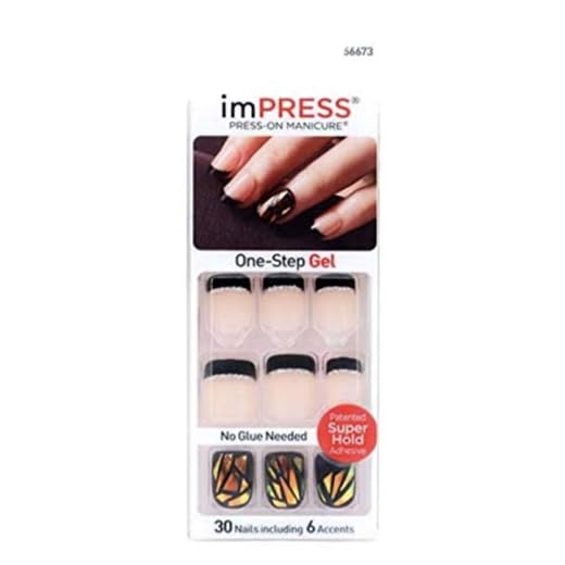 Kiss imPress Press-On Black French Manicure Nails 56673 Text Appeal - Butterfly Design Accent Nails