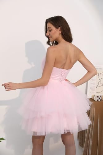 Tulle Off Shoulder Homecoming Dresses Puffy Prom Dress Short Strapless Mesh Ruffle Formal Cocktail Party Gown Ball Gowns2