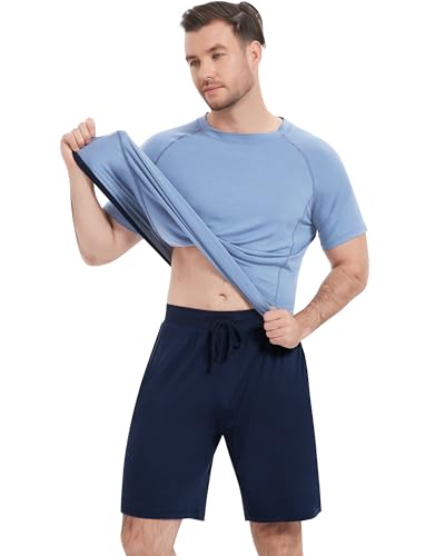 Image of NACHILA Men's Pajama Set, Cooling Bamboo Viscose Short Sleeve Top & Shorts