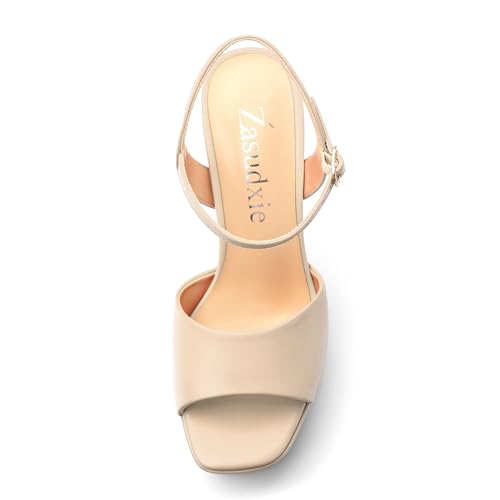 Platform High Heels for Women, Chunky Heels Sandals for Women Comfy Square Open Toe Ankle Strap Stylish Heeled Sandals Party Prom Wedding Dress Pumps Shoes 4.7 Inch3