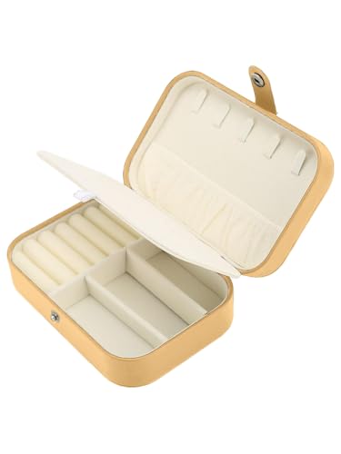 Image of Cortina Jewellery Organiser PU Leather Zipper | Portable Storage Box Case with Dividers | Container for Rings, Earrings, Necklace Home Organizer - Yellow