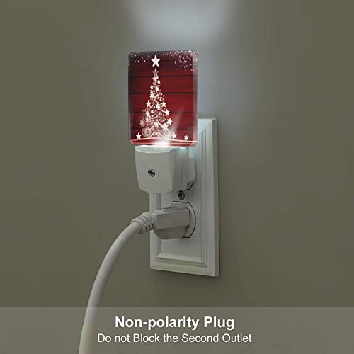 Image of Winter Snowflake Pine Red Christmas Tree Wood Night Light Set of 2, Christmas Auto Sensor LED Dusk-to-Dawn Nightlights, Plug-in Sensor Lamp for Bedroom Bathroom Kitchen Hallway Stairs Decorative