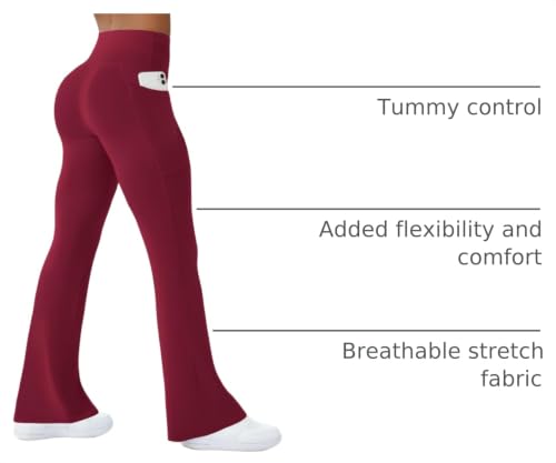 Image of COPYLEAF Womens Yoga Pants with Pockets High Waisted Flare Leggings Bell Bottom Yoga Dress Pants Seamless Bootcut Pants