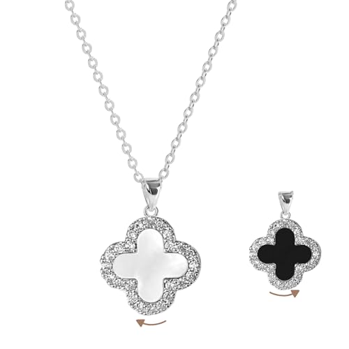 Collier trèfle à quatre feuilles pour femme avec pendentif double face noir et blanc