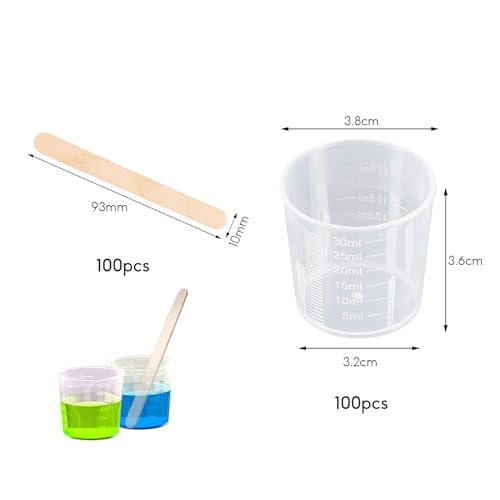 Measuring Cups, Mixing Cups, Pack of 100 30 ml Plastic Measuring Cups with 100 Mixing Sticks for Mixing Paints Epoxies, Resin - Image 2