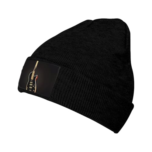ZZYYDS Black GuitarBlack Winter Knitted Hats for Men and Women, high Elastic Velvet Patch Hats, Casual Soft Warm Knitted Hats