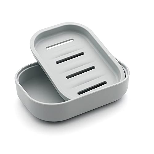 UVIVIU Plastic Soap Dish Container, Keeps Soap Dry,Easy Cleaning,Drain, Grey Blue