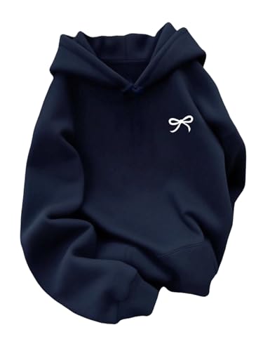 SOLY HUX Womens Bow Hoodies Pullover Long Sleeve Hooded Fall Sweatshirts Cute Preppy Clothes Dark Blue Large
