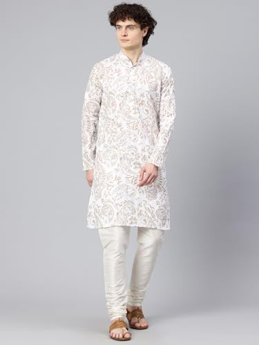 Image of Majestic Man Men's Cotton Regular Fit Ethnic Motifs Printed Long Kurta