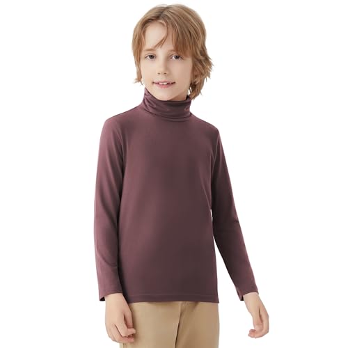 QBK Boys Turtleneck Long Sleeve Thermal Turtle Neck Sweater for Kids 4T-16 Years Soft Warm Under Shirts (Brown, 12Years)