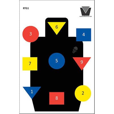 100 Pk, Rockwell Tactical Training Target #1 Black, Red Yellow & Blue Size: 24