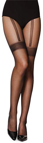 Merry Style Damen Strumpfhose mit Muster Strapsstrümpfe Optik 20 DEN GI1107 (Schwarz-1107, L)