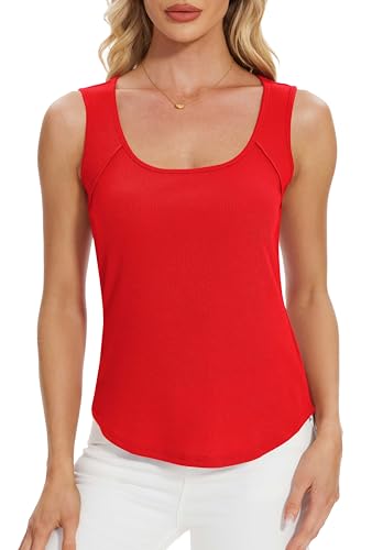 QUEZHU Women's Square Neck Sleeveless Slim-Fit Tank Ribbed Summer Solid Color Basic Tight Tank Tops4
