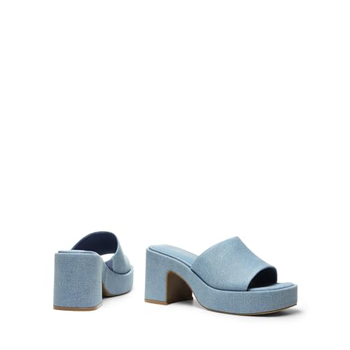 DREAM PAIRS DREAM PAIRS High Chunky Platform Heels for Women Fashion Comfort Slip on Square Open Toe Block Heel Sandals,Size 9,Denim Blue,SDHS2410W