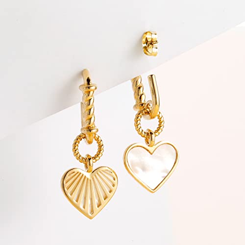 Mabarri Gold Pendant Earrings 14K Yellow Gold Plated Mother Of Pearl Earrings For Women Girls Trendy Opal Dangle Drop Earrings With 925 Sterling Silver Posts Hypoallergenic Lightweight (Mop Heart Pendant Earrings) #TOP3