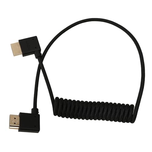 Image of Left-Angle HDMI, 8K 60p 4K 120p Cable for ATOMOS Ninja V, Lumix S5II GH5, Sony A7S3 A7RV A7IV Canon C70 Z9 Camera FEELWORLD BMD, Type A HDMI 2.1, Braided Coiled 50cm