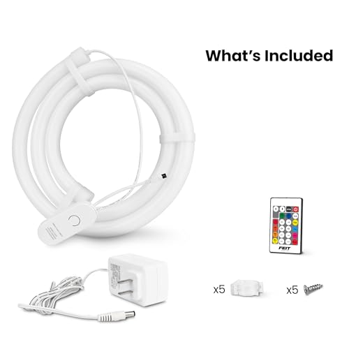 Image of Feit Electric 360 Chasing Neon Flex Rope Light, 5ft LED Tube Light, Dimmable, Dynamic Color Patterns, Remote Controlled, Flexible Design, Easy Installation, Indoor Decor, NF5 /RGB /360
