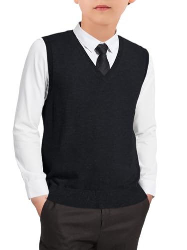 Boys Sweater Vest Kids Solid School Uniform Sleeveless Knit Sweaters Tops 5-14 Years