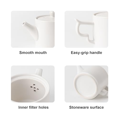 White Mini Travel Kung Fu Tea Pot Cup Set with Tray - Portable Chinese Ceramic Porcelain Teapot Infuser Bag All in One for Business Hotel Outdoor Picnic