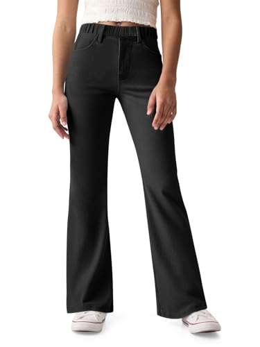 Haloumoning Girls Flare Jeans Kids Fashion Stretchy Denim Pants Bell Bottoms with Pockets Black