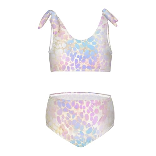 KLL Holographic Leopard Print on Gradient Copper Girls 2 Piecing Bikini Sets Scoop Neck Swimsuits Swimming Suits Adjustable