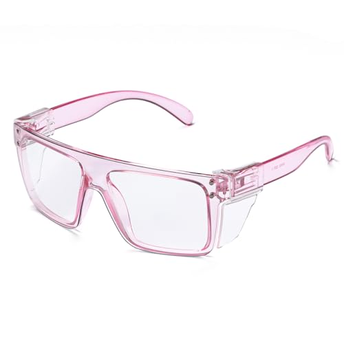 Image of UV400 Transition Photochromic Safety Glases Light to Dark Grey Lens ANSI Z87 Impact Approved (Clear pink (clear shield))