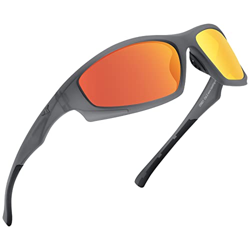 KastKing Seneca Polarized Sport Sunglasses for Men and Women, Matte Smoke Crystal, Copper - Scarlet Mirror (Red)