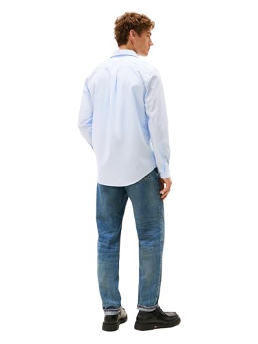 Tommy Hilfiger Mens Long Sleeve Poplin Shirts in Regular Fit, Men's Button Down Shirts, Also Available in Big and Tall Sweet Blue/Stripe Medium