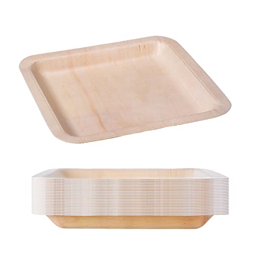 GRÄWE - Lot de 25 assiettes jetables en bois - Carrées - 21 x 21 cm