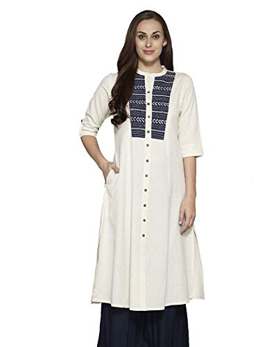 Image of Pistaa's Women's Cotton Relaxed Fit A Line Embroid A-Line Pattern Kurta